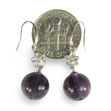Load image into Gallery viewer, 14k White Gold Hawaiian Plumeria Genuine Purple Amethyst Hook Earrings