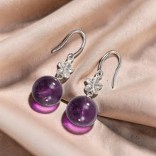 Load image into Gallery viewer, 14k White Gold Hawaiian Plumeria Genuine Purple Amethyst Hook Earrings