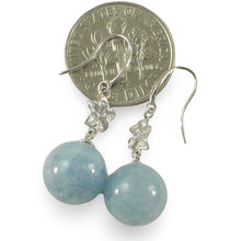 Load image into Gallery viewer, 14k Solid White Gold Hawaiian Plumeria 10mm Bead Blue Aquamarine Hook Earrings