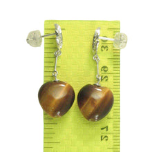 Load image into Gallery viewer, 14k White Solid Gold Diamond &amp; Heart Brown Tiger Eye Dangle Stud Earrings