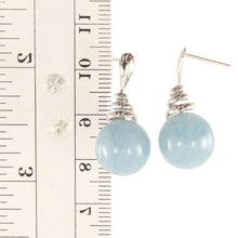 Load image into Gallery viewer, 14k White Gold Swirl Top Design Blue Aquamarine Dangle Stud Earrings