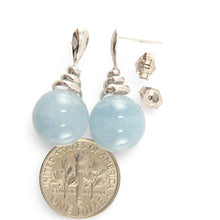 Load image into Gallery viewer, 14k White Gold Swirl Top Design Blue Aquamarine Dangle Stud Earrings