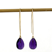 Load image into Gallery viewer, 14K Gold Filled Faceted Amethyst V-Wire Earrings