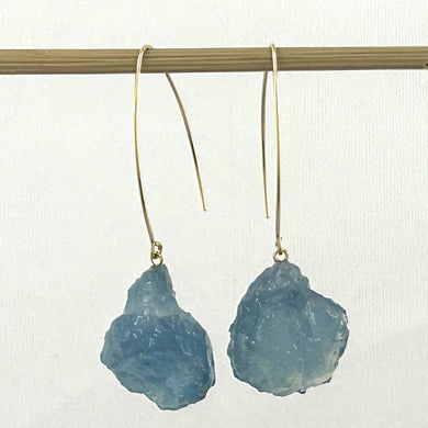 14K Gold Filled Baroque Aquamarine V-Wire Earrings (17mm)