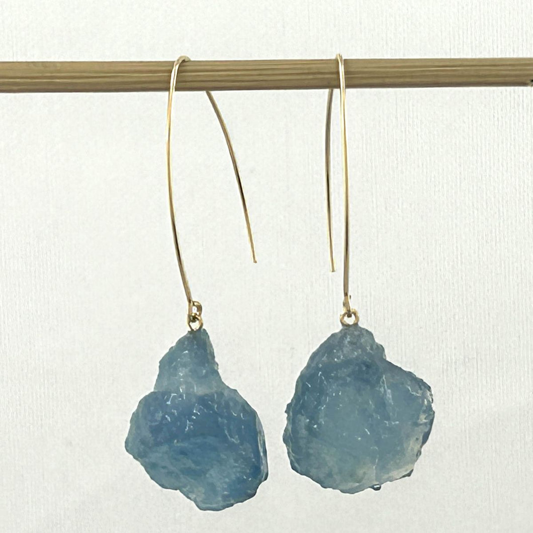 14K Gold Filled Baroque Aquamarine V-Wire Earrings (17mm)
