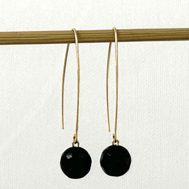 14K Gold Filled Faceted Black Onyx V-Wire Earrings (8mm)