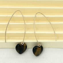Load image into Gallery viewer, 14K Gold Filled Tiger Eye Heart V-Wire Earrings