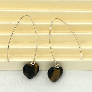 14K Gold Filled Tiger Eye Heart V-Wire Earrings