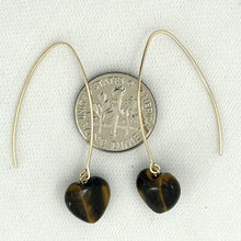 Load image into Gallery viewer, 14K Gold Filled Tiger Eye Heart V-Wire Earrings