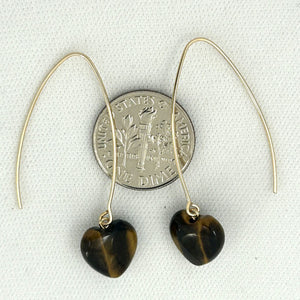 14K Gold Filled Tiger Eye Heart V-Wire Earrings