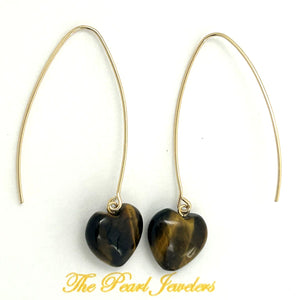 14K Gold Filled Tiger Eye Heart V-Wire Earrings