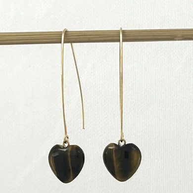 14K Gold Filled Tiger Eye Heart V-Wire Earrings
