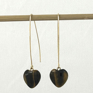 14K Gold Filled Tiger Eye Heart V-Wire Earrings