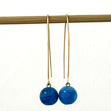14K Gold Filled Turquoise-Color Agate V-Wire Earrings (8mm)