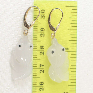 14K Yellow Gold Hand-Carved Goldfish Jadeite Earrings
