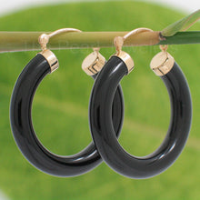 Load image into Gallery viewer, 14K Yellow Gold Black Onyx Tube Ring Hoop Earrings