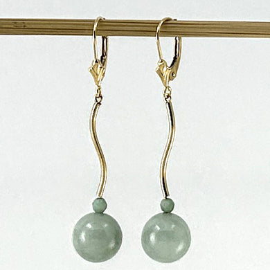 14K Yellow Gold Celadon Green Jadeite Dangling Leverback Earrings