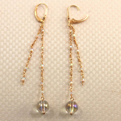 14K Yellow Gold Crystal Dangling Leverback Earrings