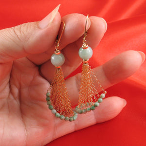 14K Yellow Gold-Filled Jade Ball Leverback Drop Earrings