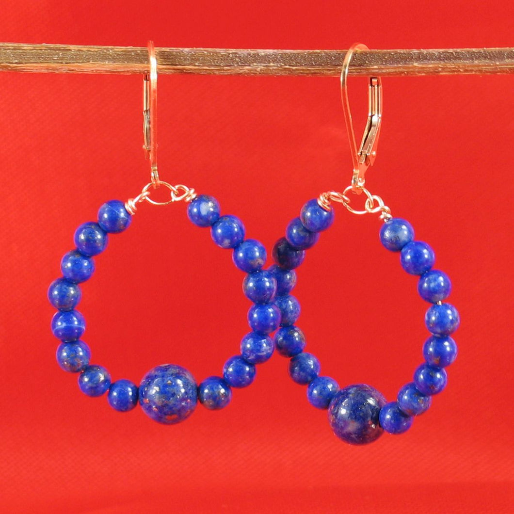 14K Yellow Gold-Filled Lapis Lazuli Leverback Drop Earrings (32 Beads)
