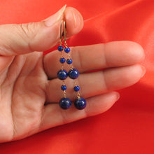 Load image into Gallery viewer, 14K Yellow Gold-Filled Lapis Lazuli Leverback Drop Earrings (4+9 Beads)