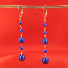 Load image into Gallery viewer, 14K Yellow Gold-Filled Lapis Lazuli Leverback Drop Earrings (4+9 Beads)