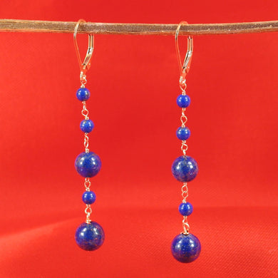 14K Yellow Gold-Filled Lapis Lazuli Leverback Drop Earrings (4+9 Beads)