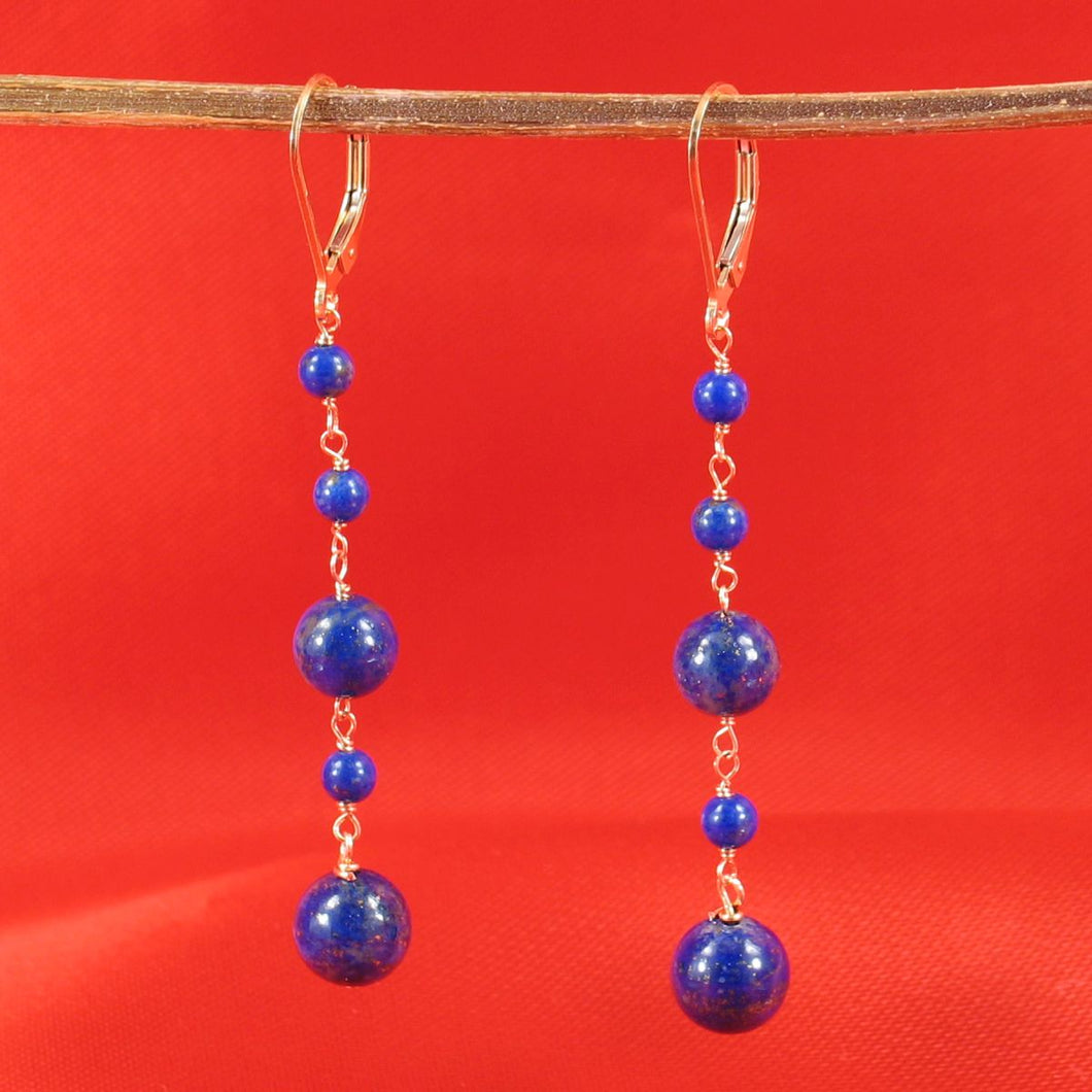 14K Yellow Gold-Filled Lapis Lazuli Leverback Drop Earrings (4+9 Beads)