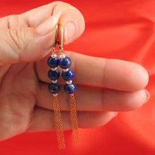 Load image into Gallery viewer, 14K Yellow Gold-Filled Lapis Lazuli &amp; Pearl Leverback Earrings