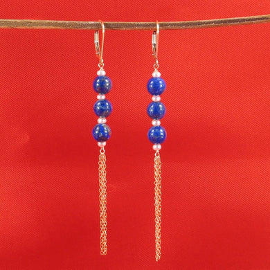 14K Yellow Gold-Filled Lapis Lazuli & Pearl Leverback Earrings