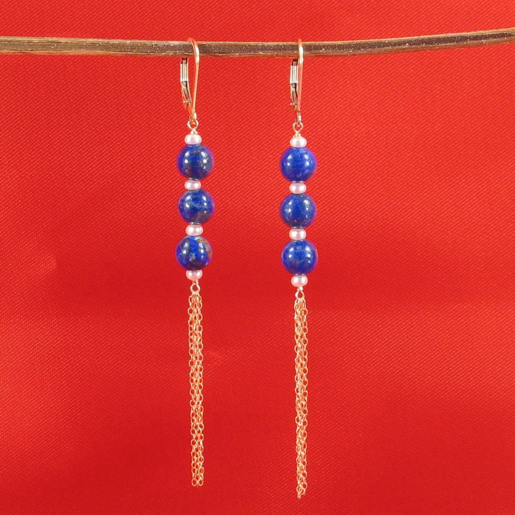 14K Yellow Gold-Filled Lapis Lazuli & Pearl Leverback Earrings