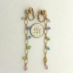 14K Yellow Gold-Filled Non-Pierced Clip-On Rainbow Glass Bead Earrings
