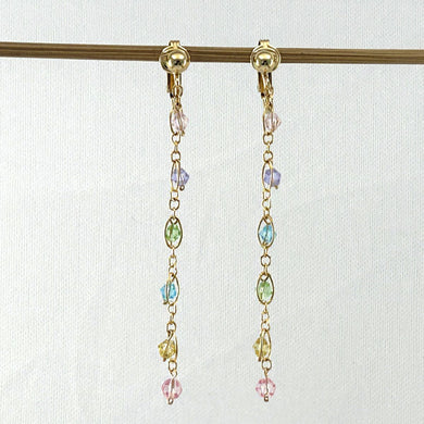14K Yellow Gold-Filled Non-Pierced Clip-On Rainbow Glass Bead Earrings