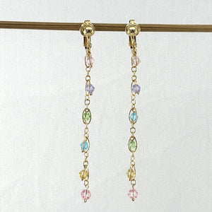 14K Yellow Gold-Filled Non-Pierced Clip-On Rainbow Glass Bead Earrings