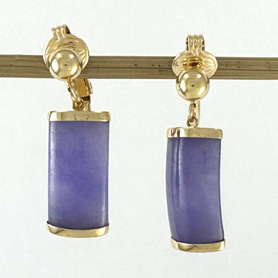 14K Yellow Gold Non-Pierced Clip Lavender Jade Dangle Earrings