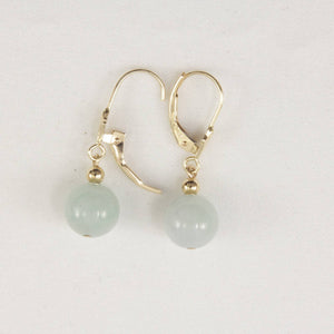 14K Yellow Gold Leverback Round Jade Drop Earrings
