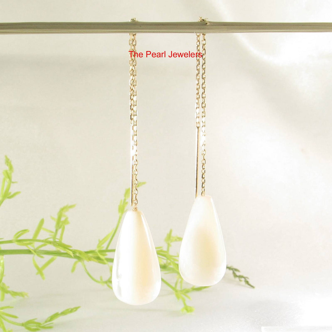 14K Yellow Gold Threader Chain Mother of Pearl Earrings