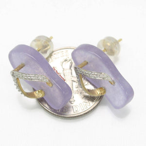14K Yellow Gold Diamond Flip-Flop Slipper Lavender Jade Stud Earrings