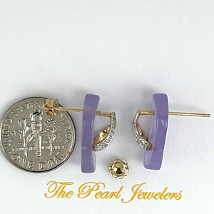 14K Yellow Gold Diamond Flip-Flop Slipper Lavender Jade Stud Earrings