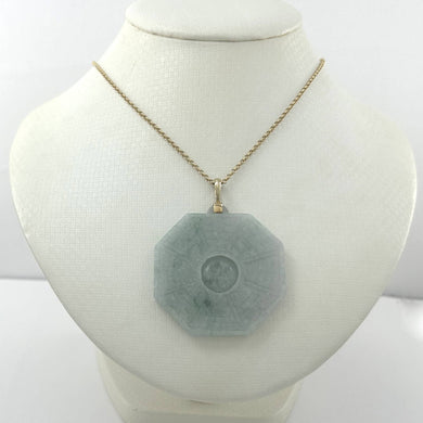 14k Yellow Gold Hand-Carved Eight Trigrams Jade Pendant