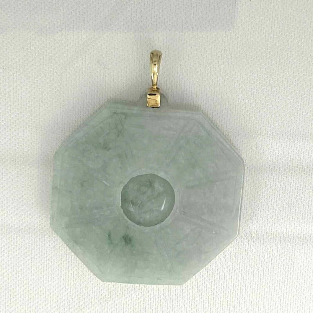 14k Yellow Gold Hand-Carved Eight Trigrams Jade Pendant