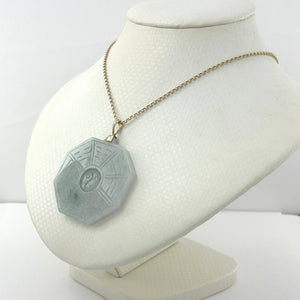 14k Yellow Gold Hand-Carved Eight Trigrams Jade Pendant
