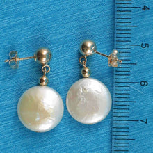 Load image into Gallery viewer, 14K Yellow Gold Coin White Pearl Dangle Earrings (12mm)