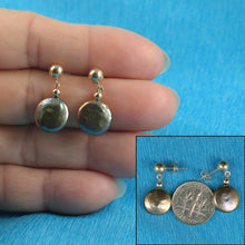 Load image into Gallery viewer, 14K Yellow Gold Gray-Green Coin Pearl Dangle Earrings (10.5mm)