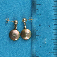 Load image into Gallery viewer, 14K Yellow Gold Gray-Green Coin Pearl Dangle Earrings (10.5mm)