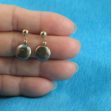Load image into Gallery viewer, 14K Yellow Gold Gray-Green Coin Pearl Dangle Earrings (10.5mm)