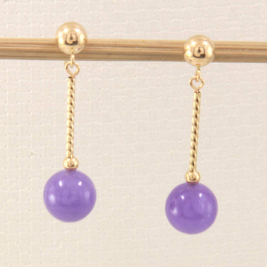 14K Yellow Gold Lavender Jade Twist Tube Earrings