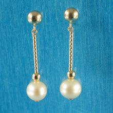 Load image into Gallery viewer, 14K Yellow Gold Twist Tube Tin-Cup Peach Pearl Dangle Earrings