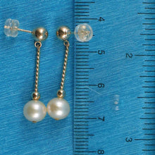 Load image into Gallery viewer, 14K Yellow Gold Twist Tube Tin-Cup Peach Pearl Dangle Earrings