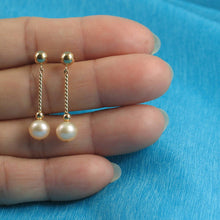 Load image into Gallery viewer, 14K Yellow Gold Twist Tube Tin-Cup Peach Pearl Dangle Earrings